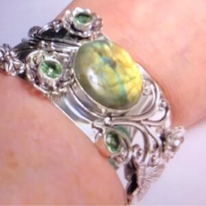 Labradorite Peridot Stamped 925 Sterling Silver Ring